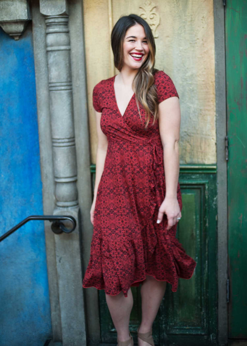 plume and thread-dresses and tunics-true red-anabel wrap dress-lifestyle