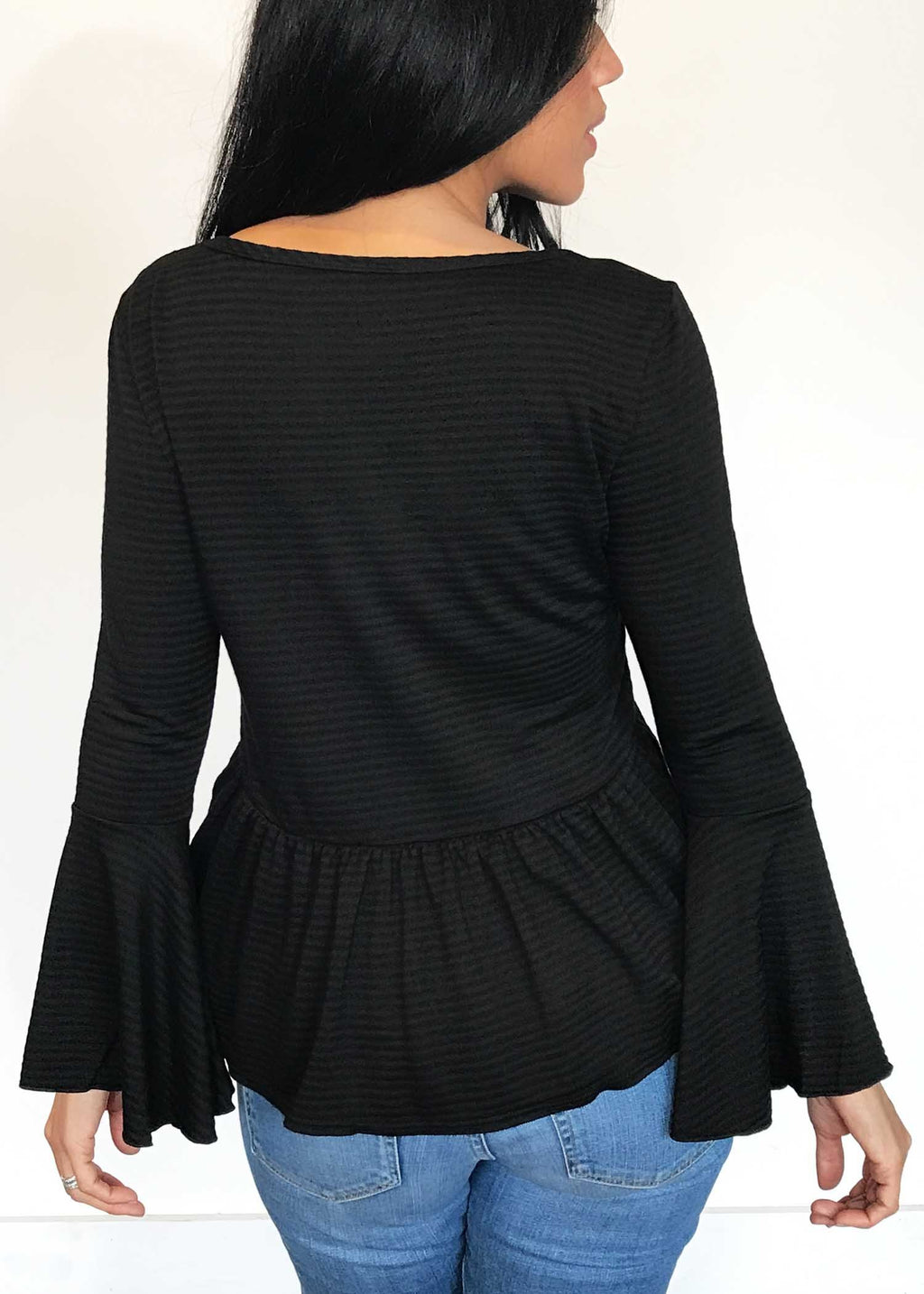 plume and thread-tops-black-lily bell sleeve-back