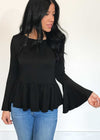 plume and thread-tops-black-lily bell sleeve-front